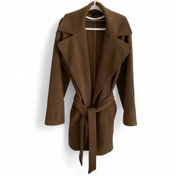 Polo Ralph Lauren Jackets & Blazers - Polo Ralph Lauren Designer Brown Wool Blend Collared Open Tie Womens Coat Size M